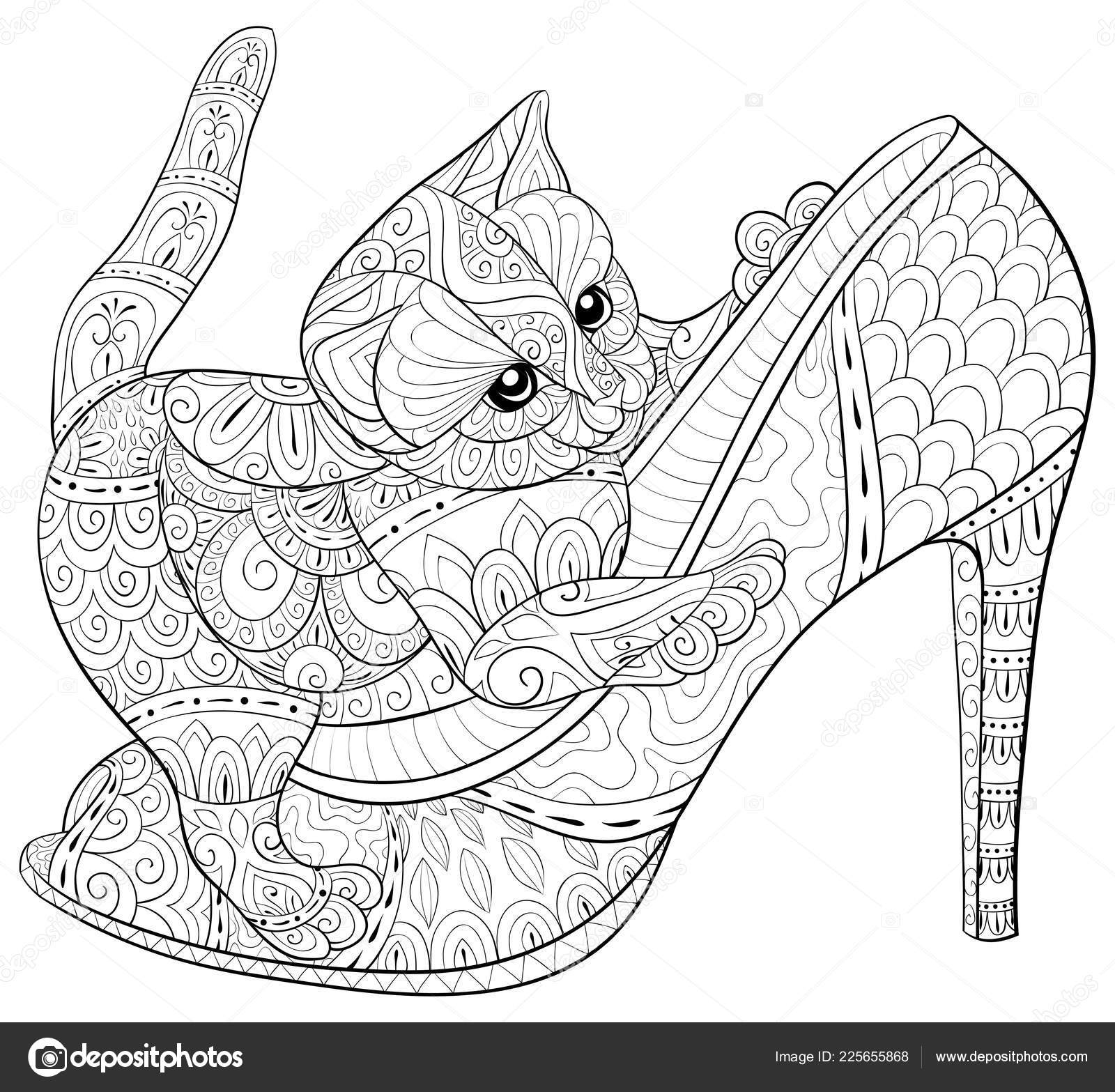 Livre De Coloriage Adulte, Paginent Un Chat D'isolement Mignon