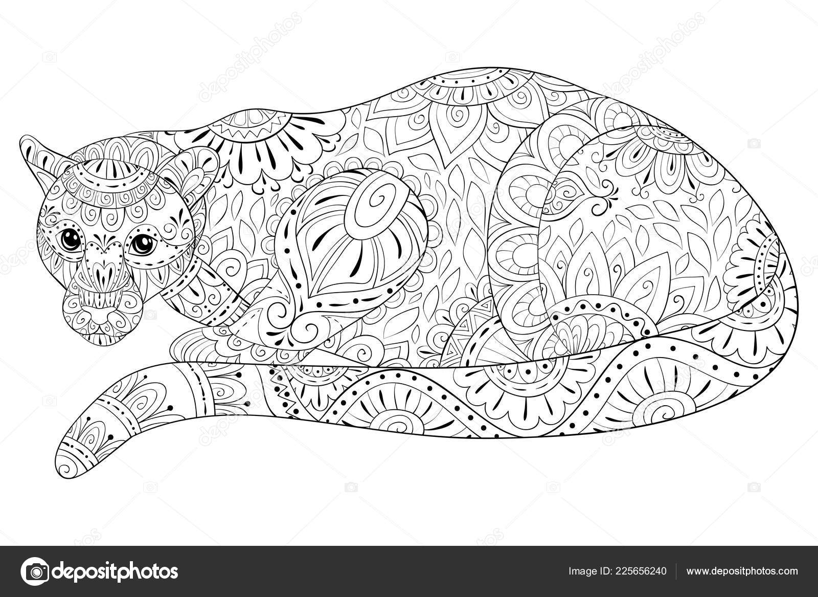 Adult Coloring Book Page Cute Panther Image Relaxing Zen Art Stock Vector  by ©nonuzza 225656240