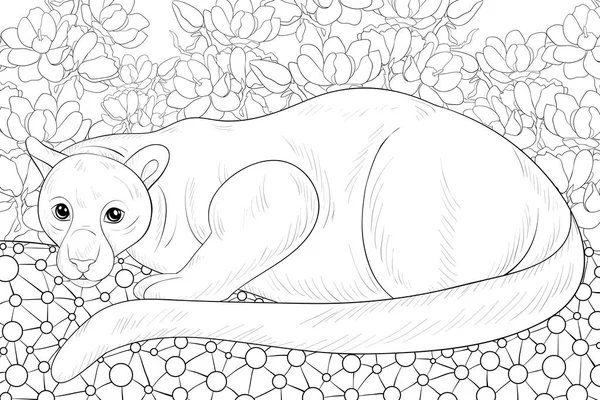 Adult Coloring Book Page Cute Panther Image Relaxing Zen Art — Stock Vector