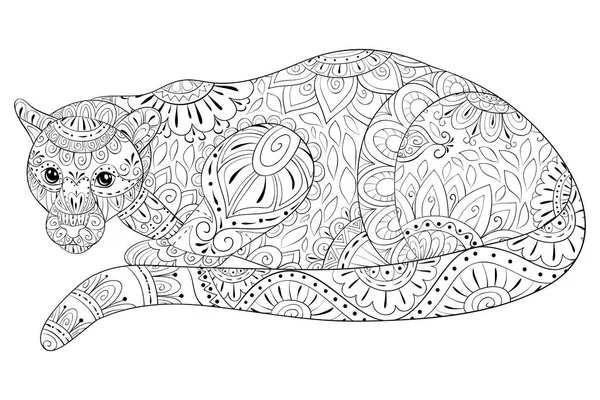 Adult Kolorowanka Strona Ładna Panther Obrazu Relaks Zen Style Ilustracja — Wektor stockowy