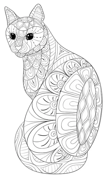 Livre Coloriage Adulte Page Une Image Chat Mignon Pour Relaxing — Image vectorielle