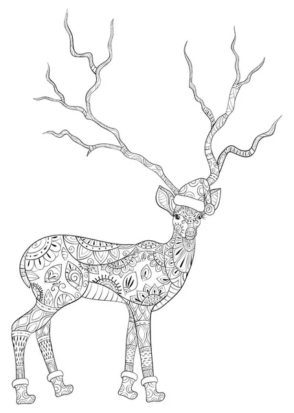 Cute Christmas Deer Big Horns Wearing Cap Boots Image Adults — Stock Vector