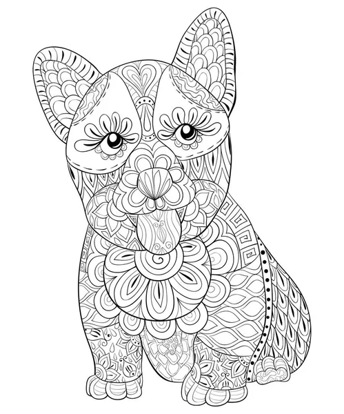 一个可爱的狗与禅宗饰品图像的成年人 禅宗艺术风格的插图放松活动 印刷海报设计 — 图库矢量图片