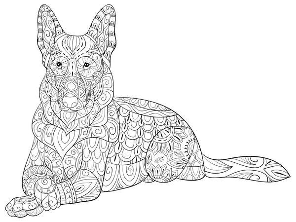 Cão Bonito Com Enfeites Zen Imagem Para Adults Zen Ilustração — Vetor de Stock