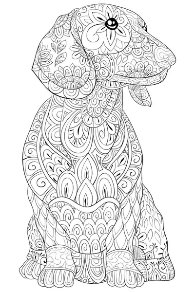 Cute Dog Zen Ornaments Image Adults Zen Art Style Illustration — Stock Vector
