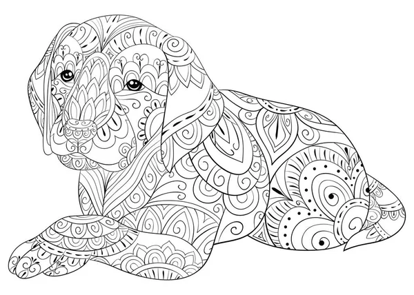 Симпатична Собака Дзен Прикрасами Зображення Дорослих Зен Художній Стиль Ілюстрація — стоковий вектор