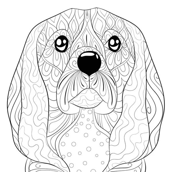 Симпатичная Собака Орнаментом Дзен Изображение Adults Zen Арт Стиль Иллюстрации — стоковый вектор