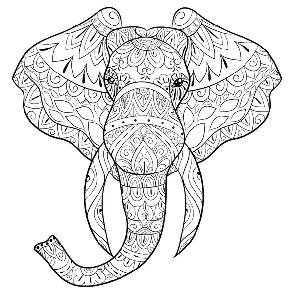 Una Cabeza Elefante Con Imagen Adornos Zen Para Adultos Para — Vector de stock