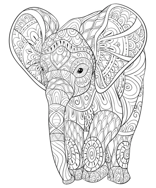 Ein Netter Elefant Mit Ornamenten Bild Für Erwachsene Zen Art — Stockvektor