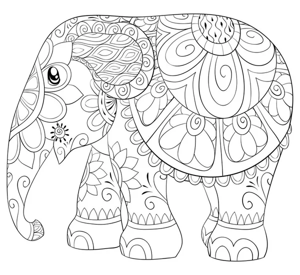 Éléphant Dessin Animé Avec Des Ornements Image Pour Adultes Pour — Image vectorielle