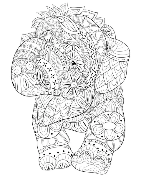 Cute Elephant Ornaments Image Adults Zen Art Style Illustration Relaxing — Stock Vector