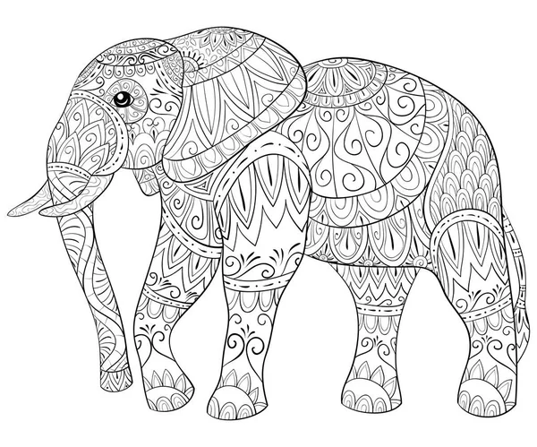 Cartoon Elephant Ornaments Image Adults Relaxing Activity Zen Art Style — Stock Vector