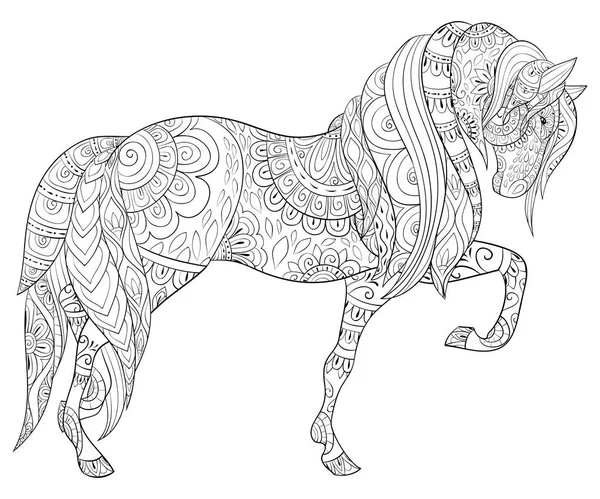 Caballo Lindo Con Imagen Los Ornamentos Para Los Adultos Ilustración — Vector de stock