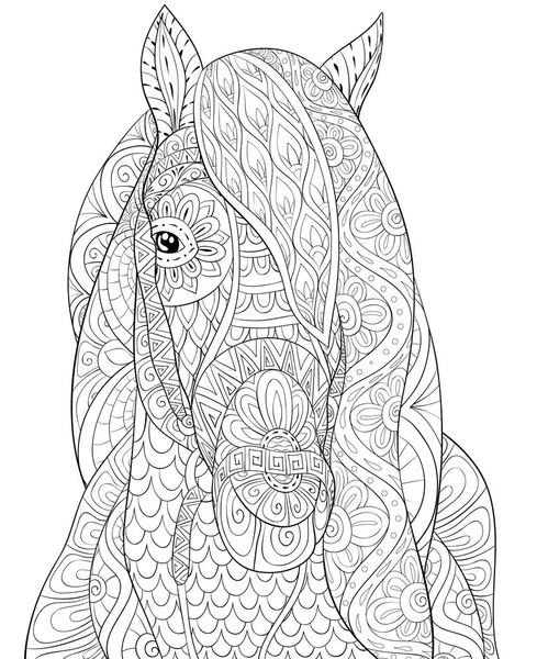 Голова Лошади Орнаментом Изображение Adults Zen Арт Стиль Иллюстрации Расслабляющей — стоковый вектор