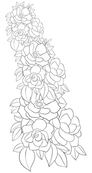 Cute Brunch Roses Image Adults Coloring Book Page Relaxing Activity — стоковый вектор