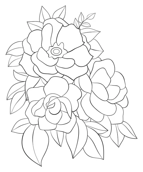 Cute Brunch Roses Image Adults Coloring Book Page Relaxing Activity — Stock Vector