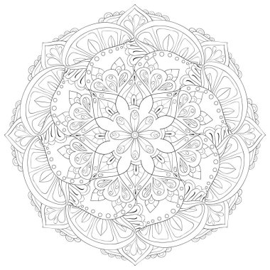 Yetişkinler için bir zen mandala resmi. Bir boyama kitabı, etkinliği azaltmak için bir sayfa. Baskı için Zen sanatı çizimi. Poster tasarımı.