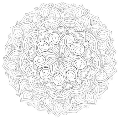Yetişkinler için bir zen mandala resmi. Bir boyama kitabı, etkinliği azaltmak için bir sayfa. Baskı için Zen sanatı çizimi. Poster tasarımı.