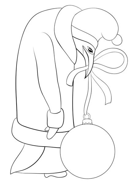 一只戴着圣诞帽 围巾和背心的卡通企鹅为成人和儿童找到了一个装饰球的形象 一本彩色书 一页放松的活动 用于打印的线条艺术样式插图 海报设计 — 图库矢量图片