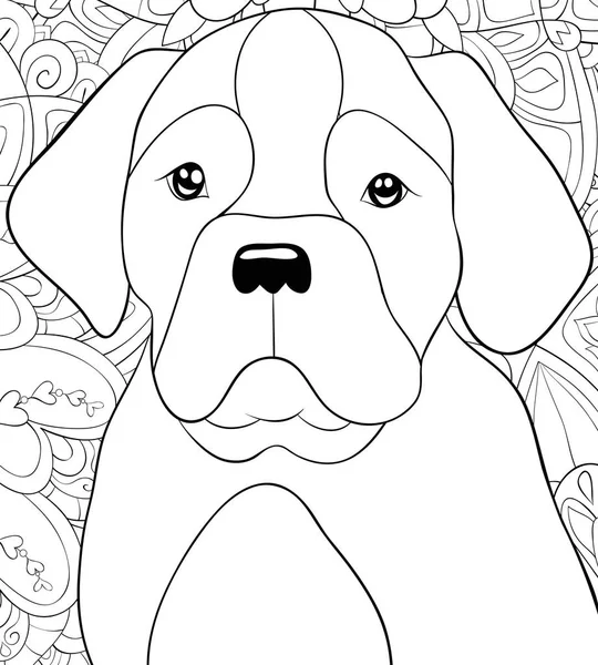 Cute Dog Abstract Floral Background Image Adults Coloring Book Page — Stock Vector