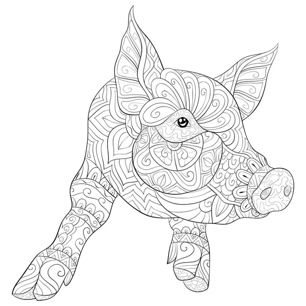 Cerdo Lindo Con Adornos Imagen Para Adultos Libro Para Colorear — Vector de stock