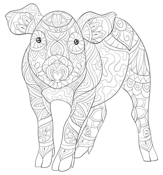 성인을 장식품 이미지와 귀여운 돼지입니다 휴식을 페이지 인쇄에 스타일 그림입니다 — 스톡 벡터