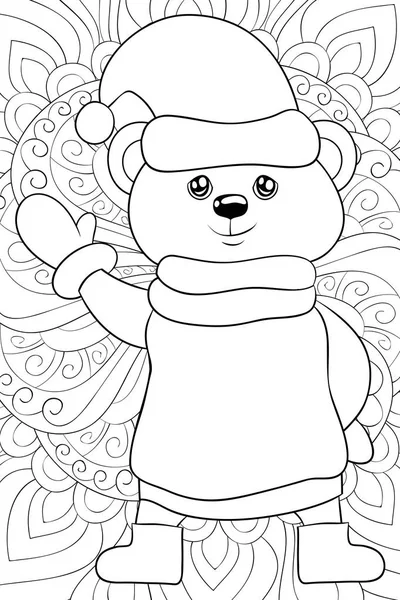 Urso Desenho Animado Bonito Vestindo Boné Natal Suéter Botas Luvas —  Vetores de Stock