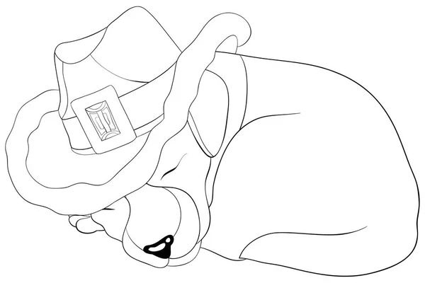 Cute Sleeping Dog Wearing Christmas Cap Image Relaxing Coloring Book — стоковый вектор