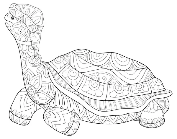 Cute Turtle Wearing Christmas Cap Ornaments Image Relaxing Coloring Book — стоковый вектор