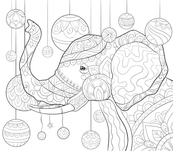 Une Jolie Tête Éléphant Avec Des Boules Décoration Noël Avec — Image vectorielle