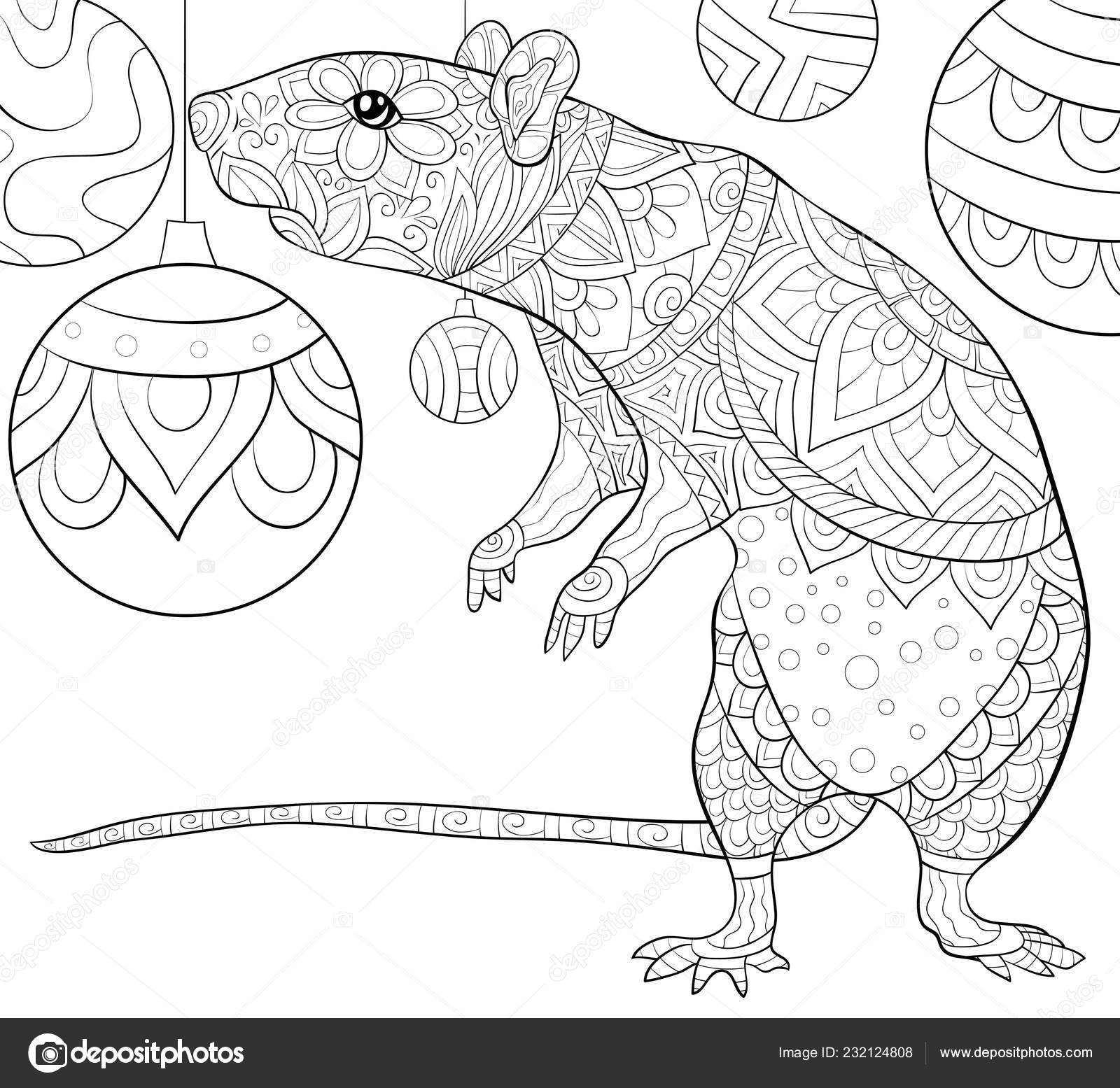 Download Cute Rat Christmas Decoration Balls Image Relaxing Activity Coloring Book Stock Vector Image By C Nonuzza 232124808