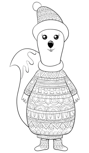 Ein Niedliches Cartoon Eichhörnchen Trägt Eine Weihnachtsmütze Pullover Und Stiefel — Stockvektor