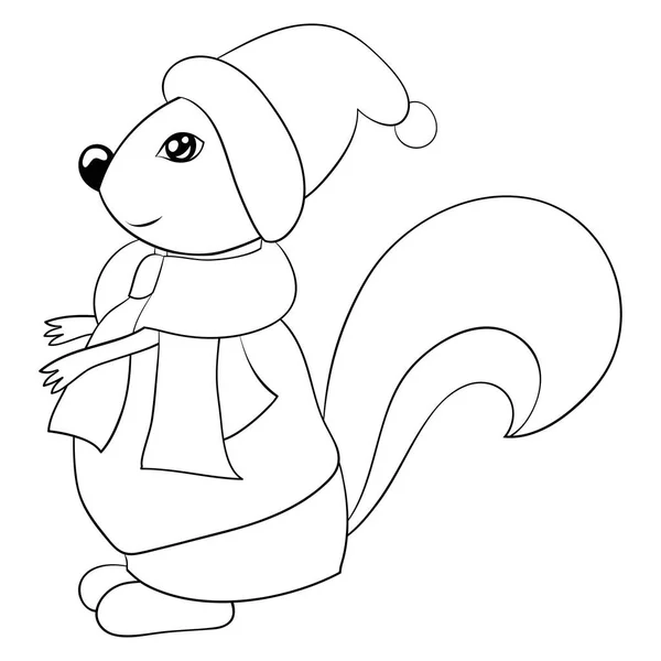 Cute Cartoon Squirrel Wearing Christmas Cap Scarf Sweater Boots Image — стоковый вектор