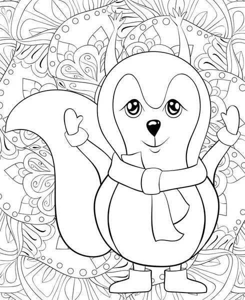 Esquilo Bonito Dos Desenhos Animados Usando Cachecol Natal Suéter Botas —  Vetores de Stock