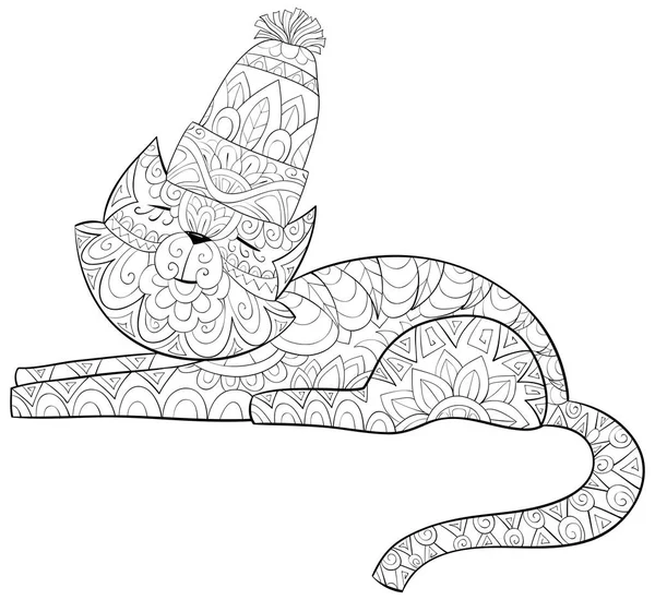 Eine Niedliche Katze Trägt Eine Weihnachtsmütze Mit Ornamenten Bild Für — Stockvektor