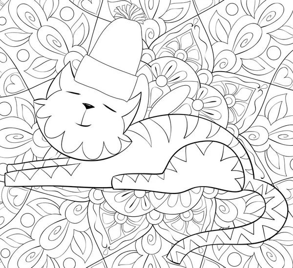 Een Schattige Kat Het Dragen Van Een Cap Kerst Abstracte — Stockvector