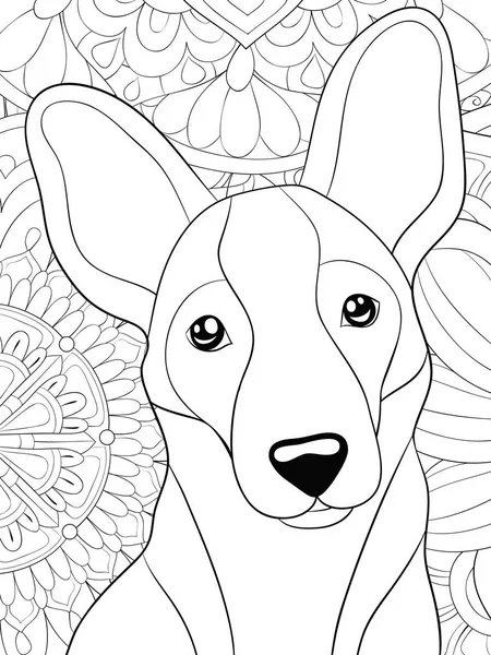 Ein Netter Hund Auf Dem Floralen Abstrakten Hintergrund Mit Ornamenten — Stockvektor
