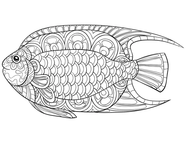 Seekor Ikan Lucu Dengan Gambar Ornamen Untuk Relaxing Activity Buku - Stok Vektor