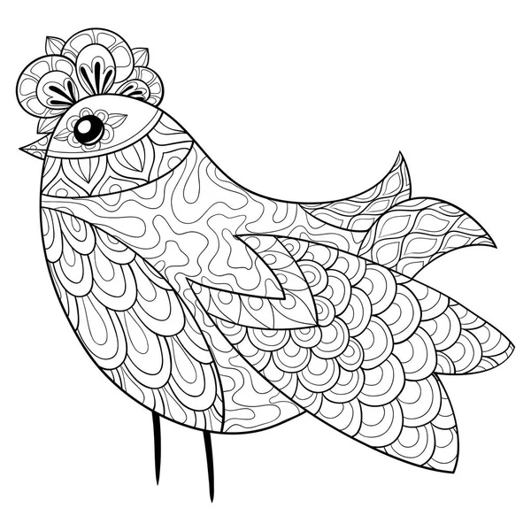 Cute Bird Image Relaxing Activity Coloring Book Page Adults Zen — стоковый вектор