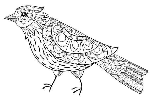 Cute Bird Ornaments Image Relaxing Activity Coloring Book Page Adults — стоковый вектор