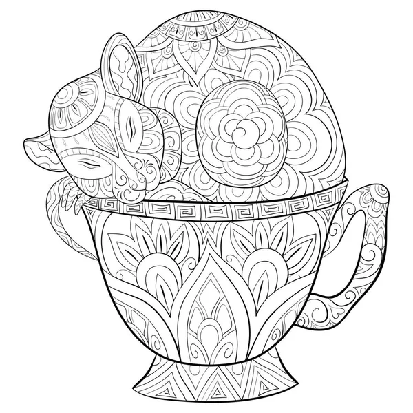Cute Rat Cup Ornaments Image Relaxing Activity Coloring Book Page — стоковый вектор