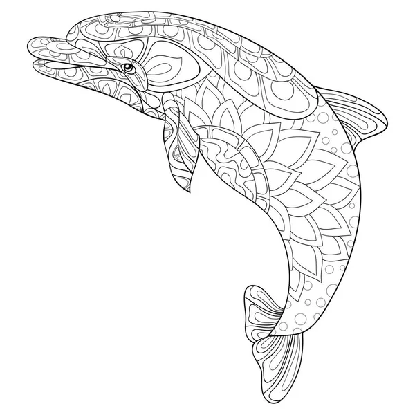 Roztomilý Delfín Ornamenty Image Pro Relaxaci Omalovánky Stránka Pro Dospělé — Stockový vektor