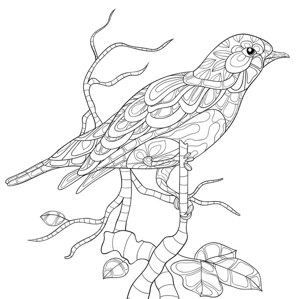 Cute Bird Brunch Ornaments Image Relaxing Activity Coloring Book Page — Stock Vector