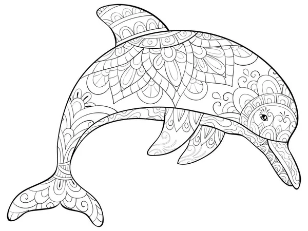 Dauphin Mignon Avec Des Ornements Image Pour Détendre Livre Coloriage — Image vectorielle