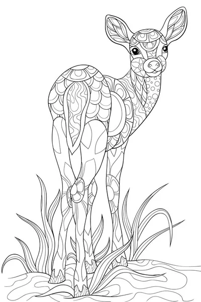 Cute Deer Ornaments Background Image Relaxing Coloring Book Page Adults — Stock Vector