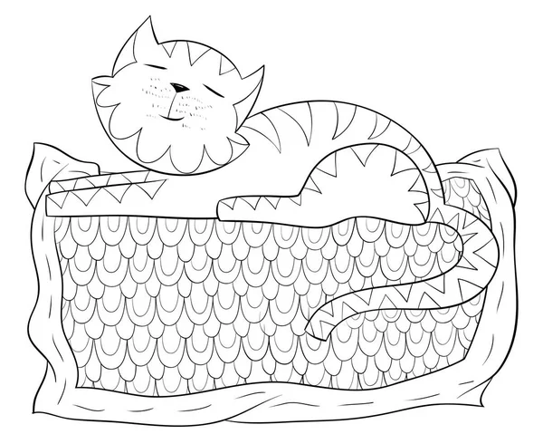 Een Schattige Slapende Kat Het Kussen Afbeelding Voor Ontspannende Activiteiten — Stockvector