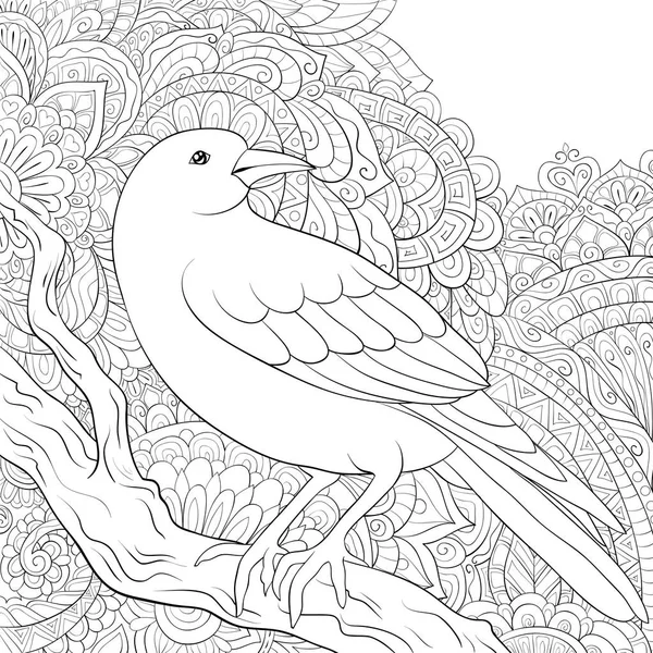 Милий Птах Бранчі Абстрактному Фоновому Зображенні Розслаблюючої Діяльності Розмальовка Сторінка — стоковий вектор