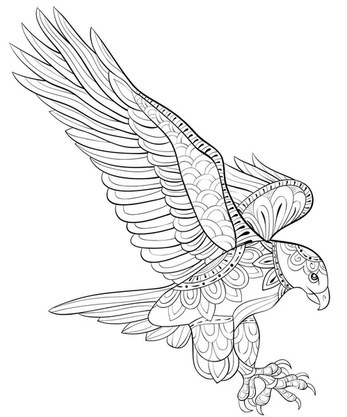 Cute Flying Eagle Image Relaxing Activity Coloring Book Page Adults — стоковый вектор