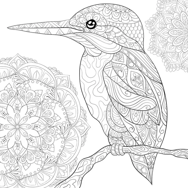 Милий Птах Бранчі Абстрактному Фоновому Зображенні Розслаблюючої Діяльності Розмальовка Сторінка — стоковий вектор