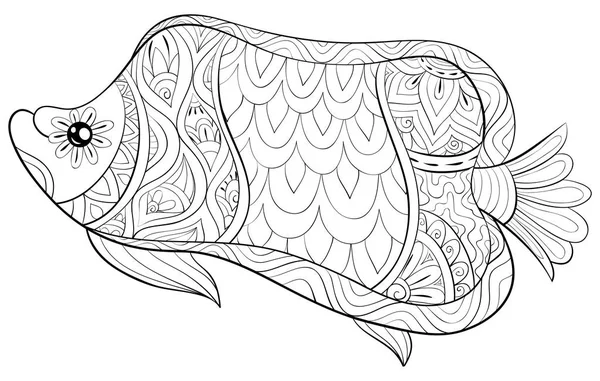 Cute Fish Ornaments Image Relaxing Activity Coloring Book Page Adults — стоковый вектор